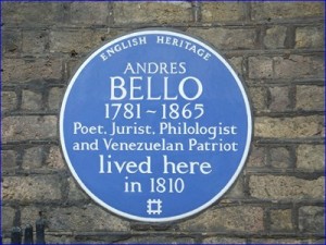 The Blue Plaque that marks Andres Bello's home in London 