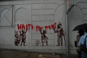 Haiti will not perish is the message in Jerry Moïse Rosembert's graffiti