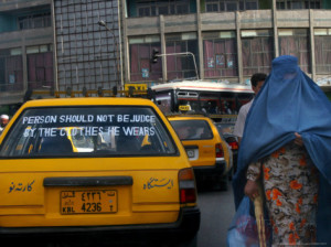 Kabul's signature yellow taxis are being used to drive political satire 